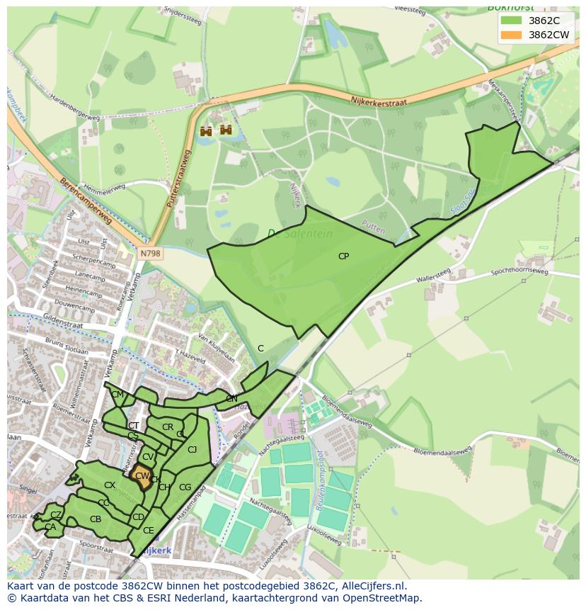 Afbeelding van het postcodegebied 3862 CW op de kaart.