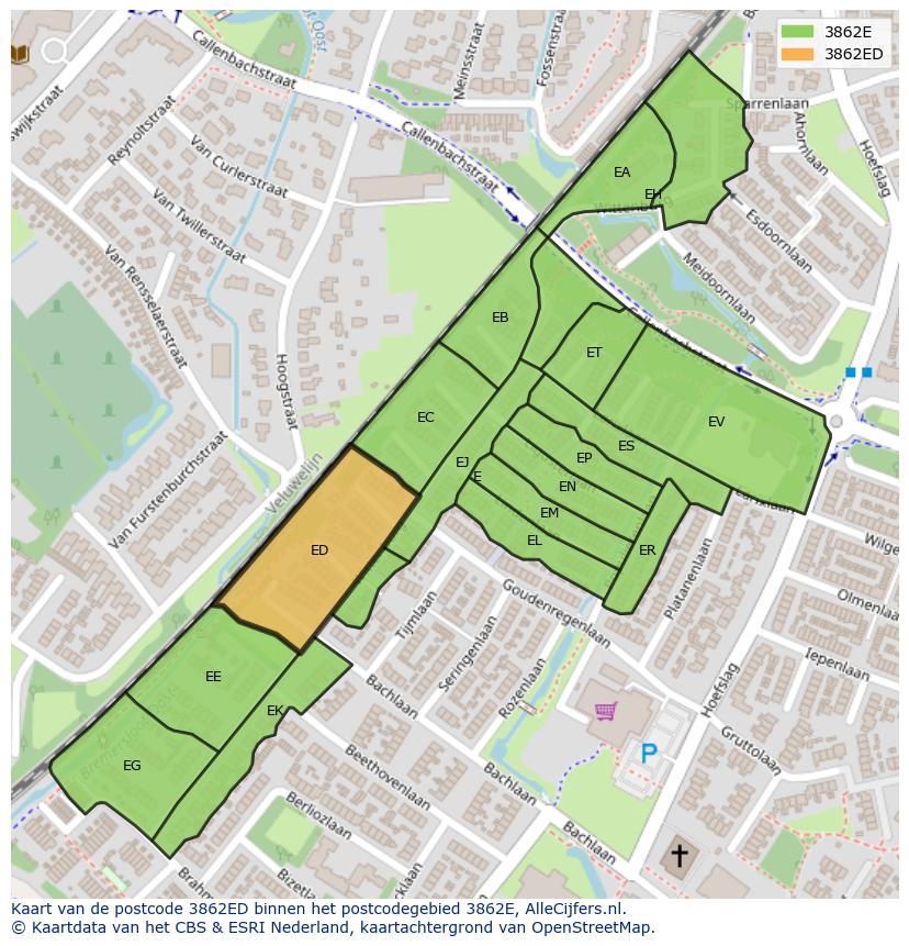 Afbeelding van het postcodegebied 3862 ED op de kaart.