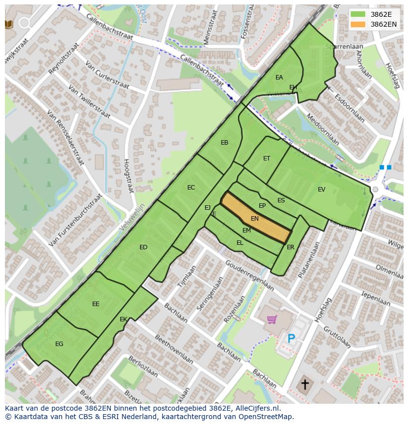 Afbeelding van het postcodegebied 3862 EN op de kaart.