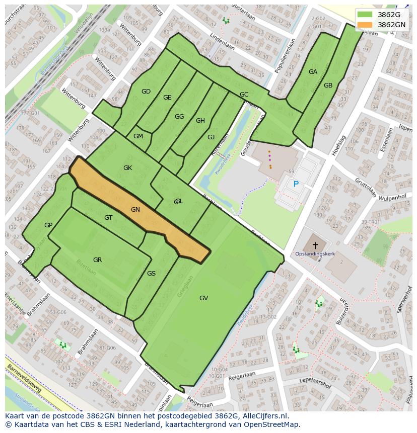 Afbeelding van het postcodegebied 3862 GN op de kaart.