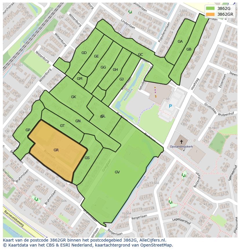 Afbeelding van het postcodegebied 3862 GR op de kaart.