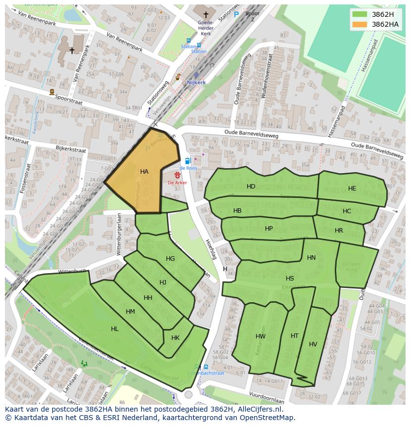 Afbeelding van het postcodegebied 3862 HA op de kaart.