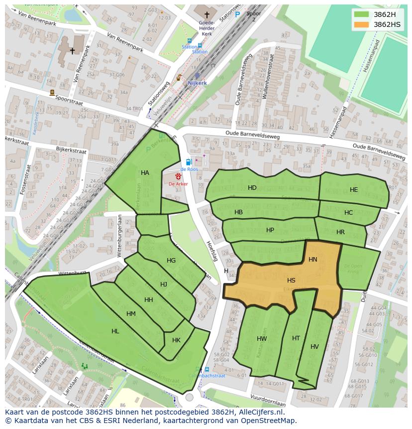 Afbeelding van het postcodegebied 3862 HS op de kaart.