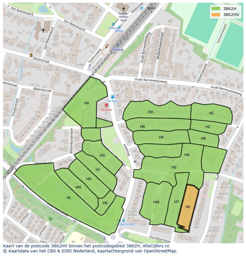 Afbeelding van het postcodegebied 3862 HV op de kaart.