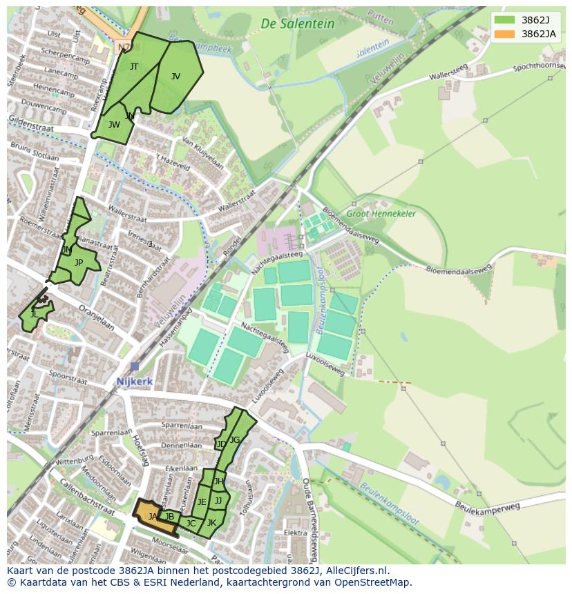 Afbeelding van het postcodegebied 3862 JA op de kaart.
