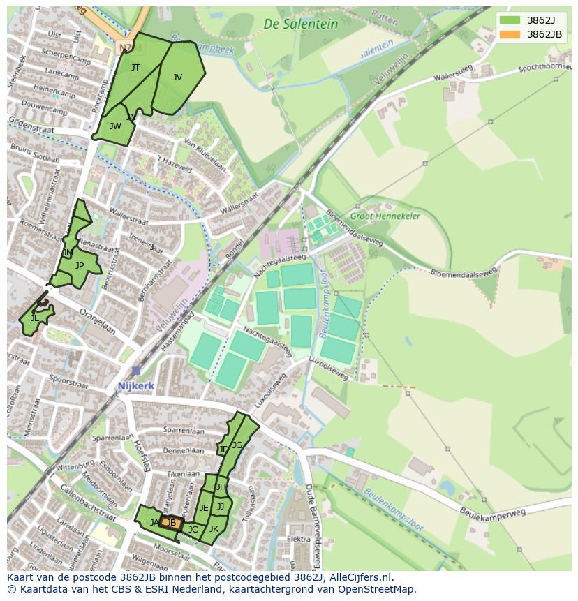 Afbeelding van het postcodegebied 3862 JB op de kaart.