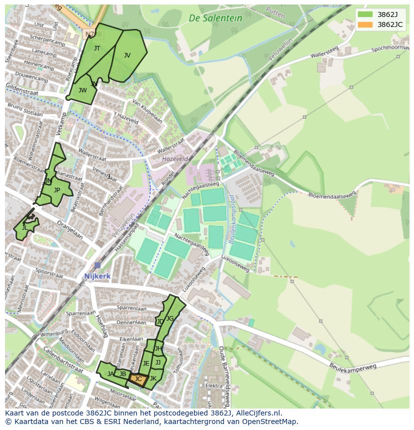 Afbeelding van het postcodegebied 3862 JC op de kaart.