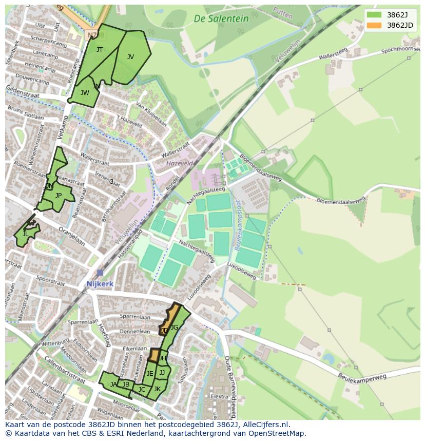 Afbeelding van het postcodegebied 3862 JD op de kaart.