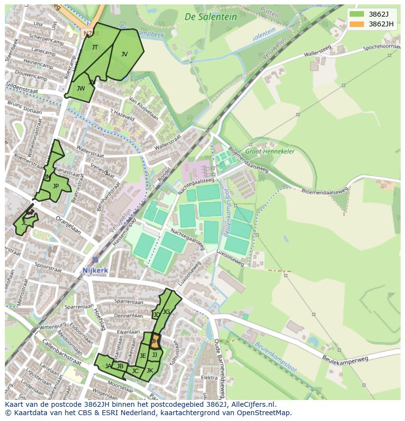 Afbeelding van het postcodegebied 3862 JH op de kaart.