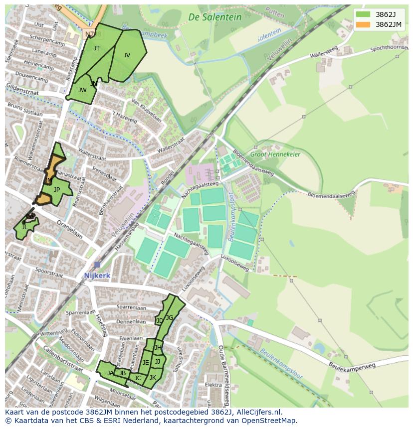 Afbeelding van het postcodegebied 3862 JM op de kaart.