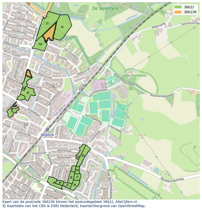 Afbeelding van het postcodegebied 3862 JN op de kaart.