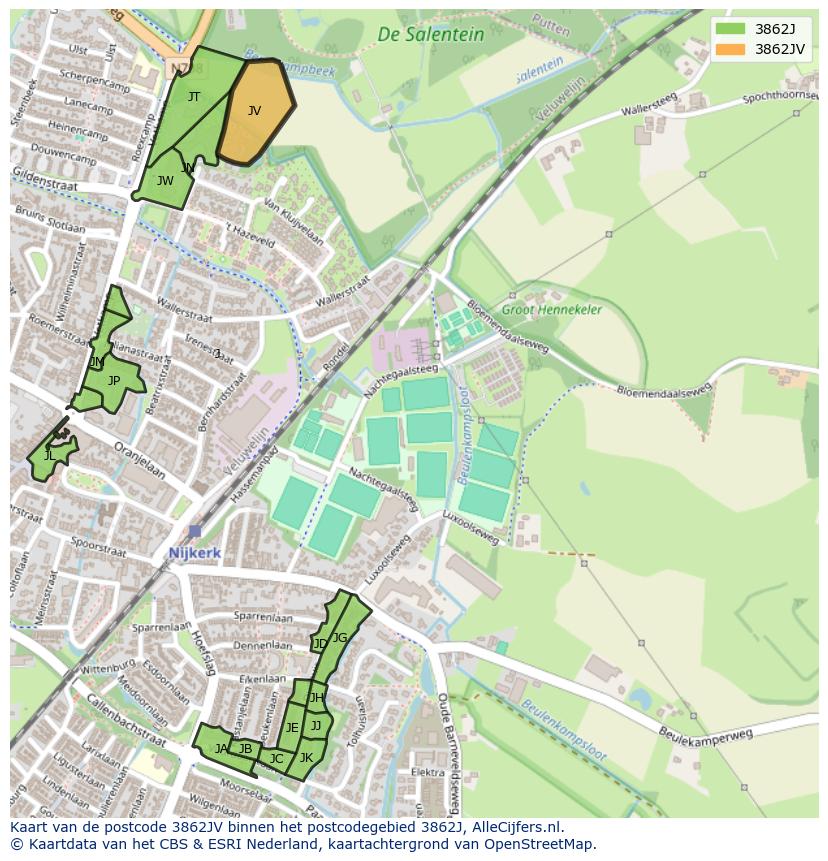 Afbeelding van het postcodegebied 3862 JV op de kaart.