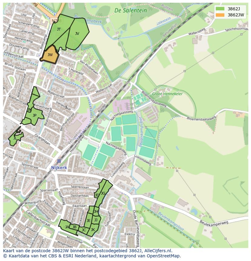 Afbeelding van het postcodegebied 3862 JW op de kaart.