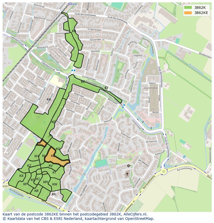 Afbeelding van het postcodegebied 3862 KE op de kaart.