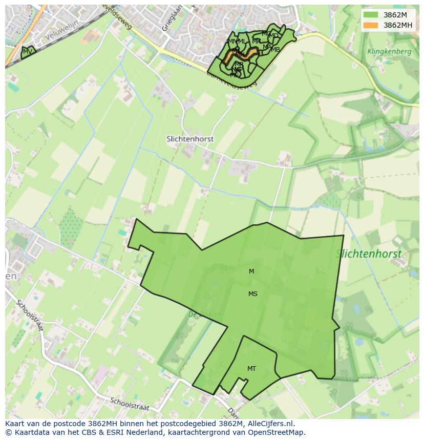 Afbeelding van het postcodegebied 3862 MH op de kaart.