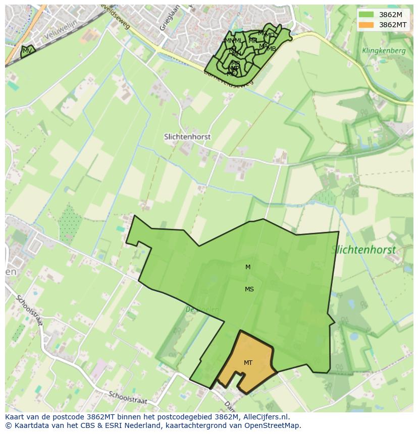 Afbeelding van het postcodegebied 3862 MT op de kaart.