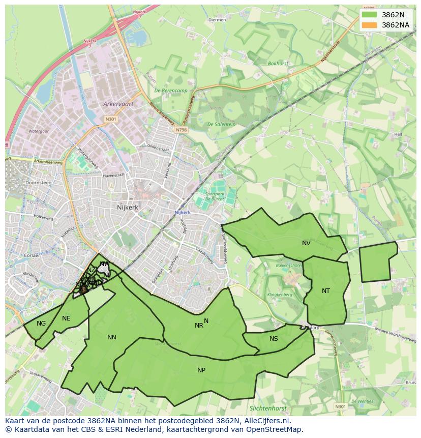 Afbeelding van het postcodegebied 3862 NA op de kaart.