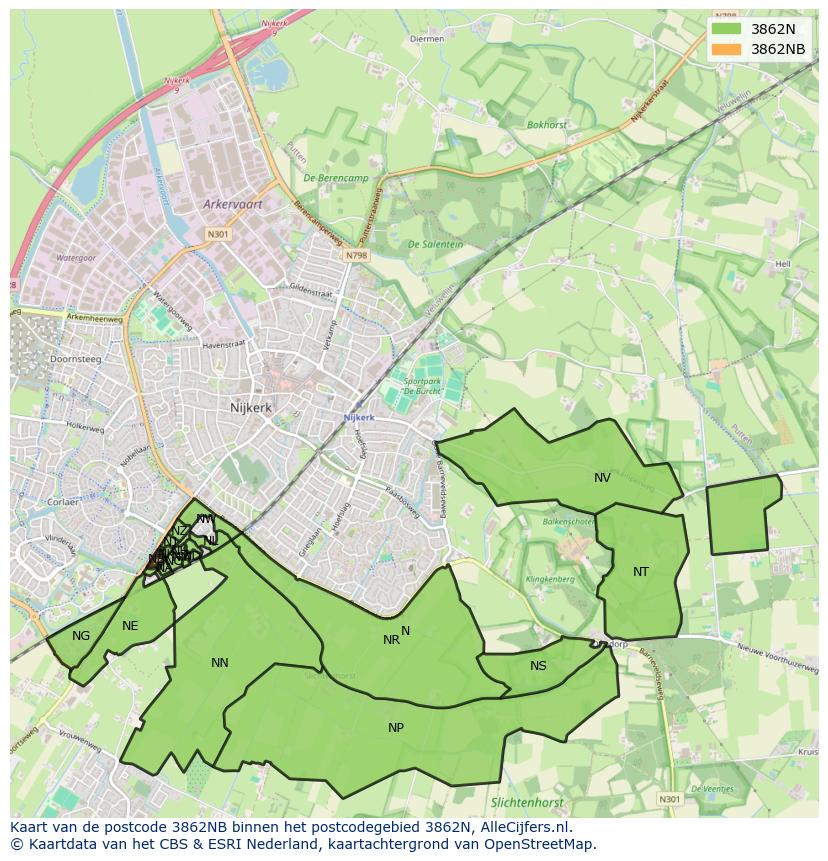 Afbeelding van het postcodegebied 3862 NB op de kaart.