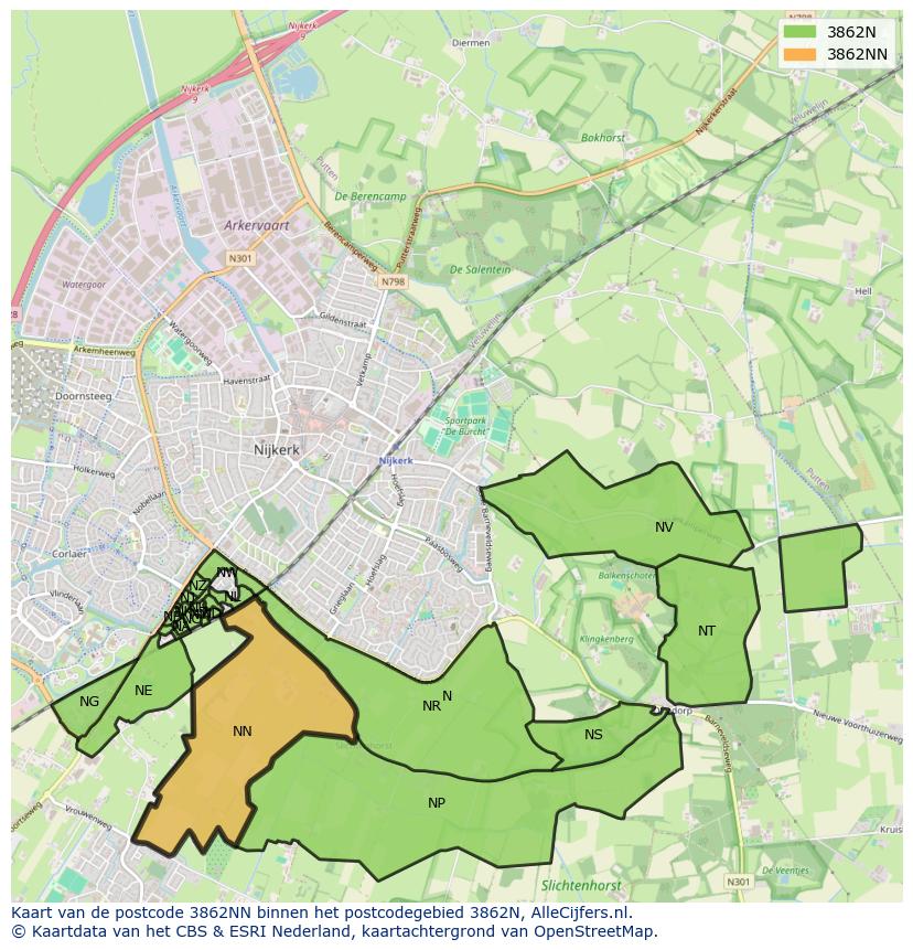 Afbeelding van het postcodegebied 3862 NN op de kaart.
