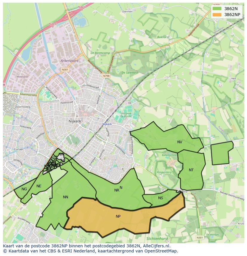 Afbeelding van het postcodegebied 3862 NP op de kaart.
