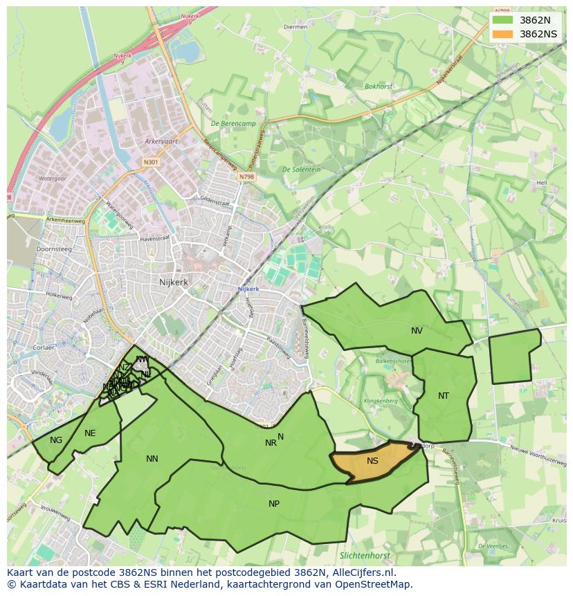 Afbeelding van het postcodegebied 3862 NS op de kaart.
