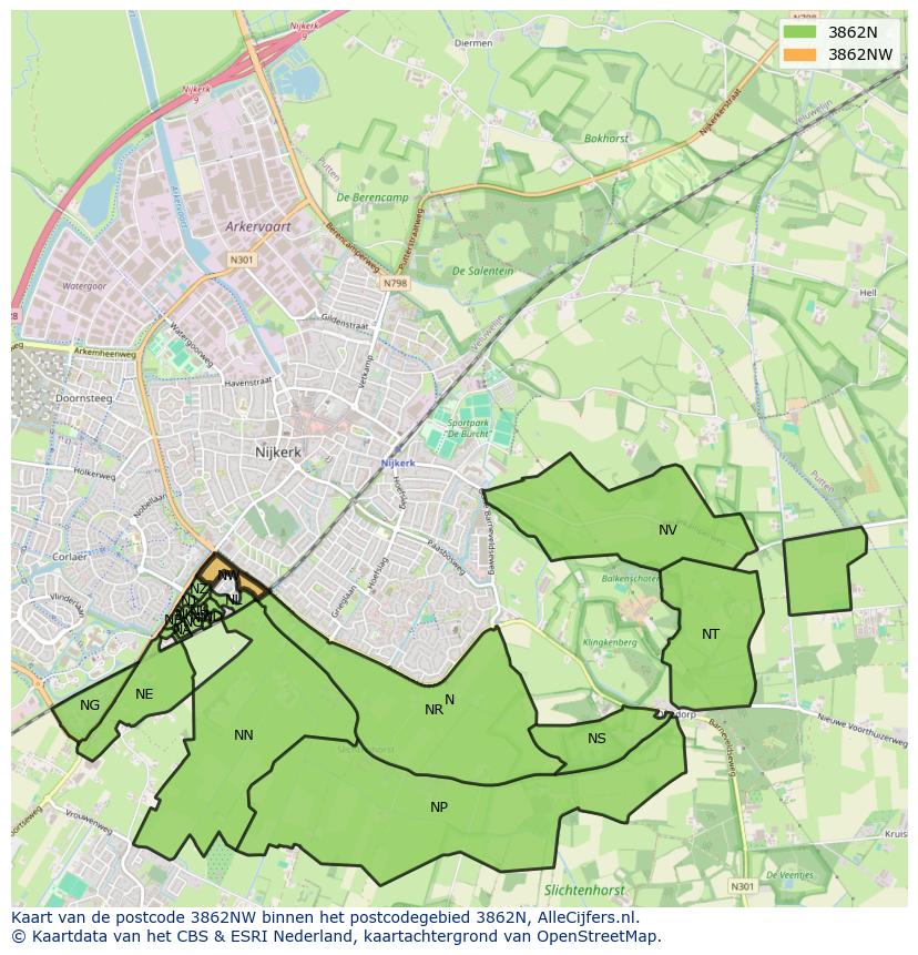 Afbeelding van het postcodegebied 3862 NW op de kaart.