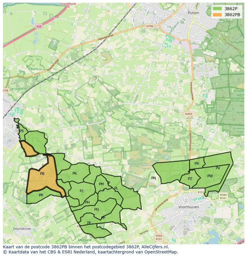 Afbeelding van het postcodegebied 3862 PB op de kaart.