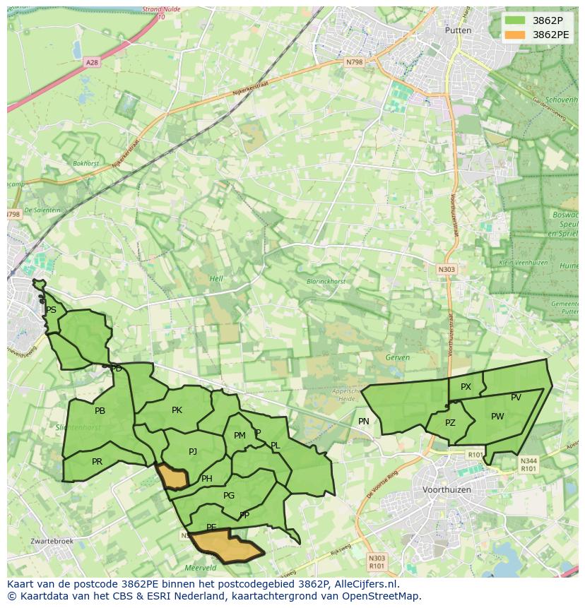 Afbeelding van het postcodegebied 3862 PE op de kaart.