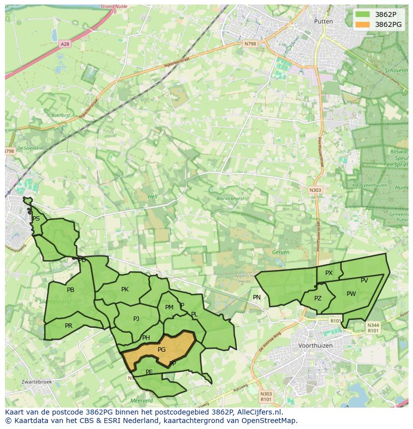 Afbeelding van het postcodegebied 3862 PG op de kaart.