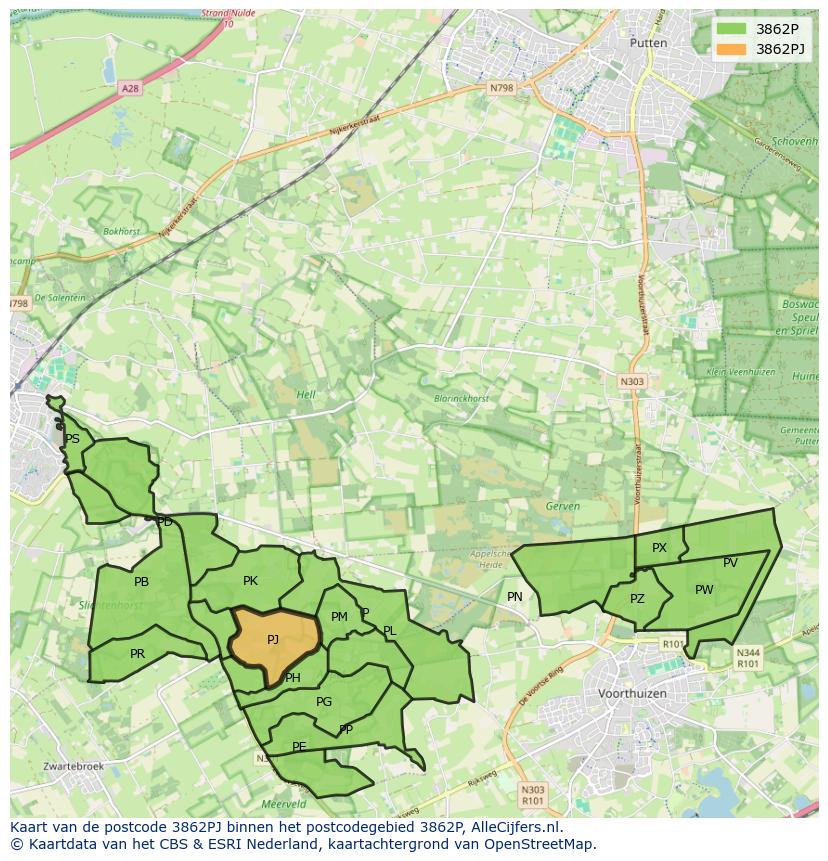 Afbeelding van het postcodegebied 3862 PJ op de kaart.