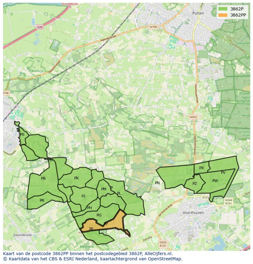 Afbeelding van het postcodegebied 3862 PP op de kaart.