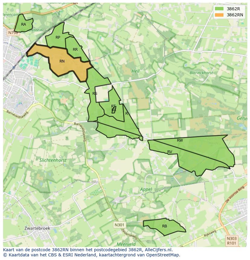 Afbeelding van het postcodegebied 3862 RN op de kaart.