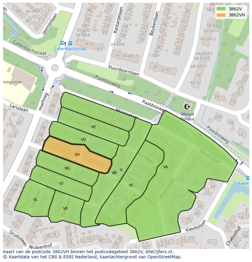 Afbeelding van het postcodegebied 3862 VH op de kaart.