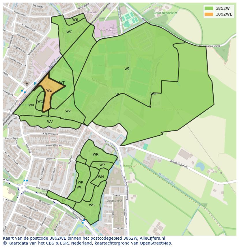 Afbeelding van het postcodegebied 3862 WE op de kaart.