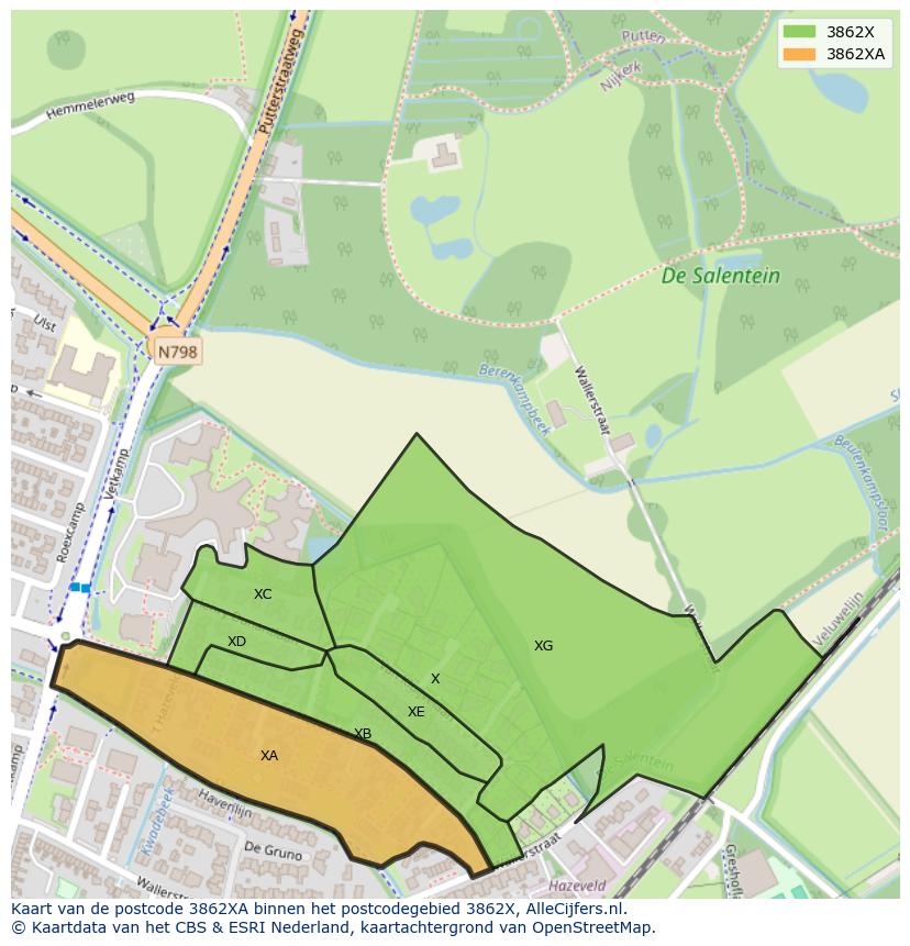 Afbeelding van het postcodegebied 3862 XA op de kaart.