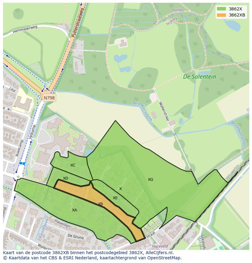 Afbeelding van het postcodegebied 3862 XB op de kaart.