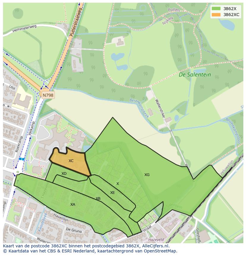 Afbeelding van het postcodegebied 3862 XC op de kaart.