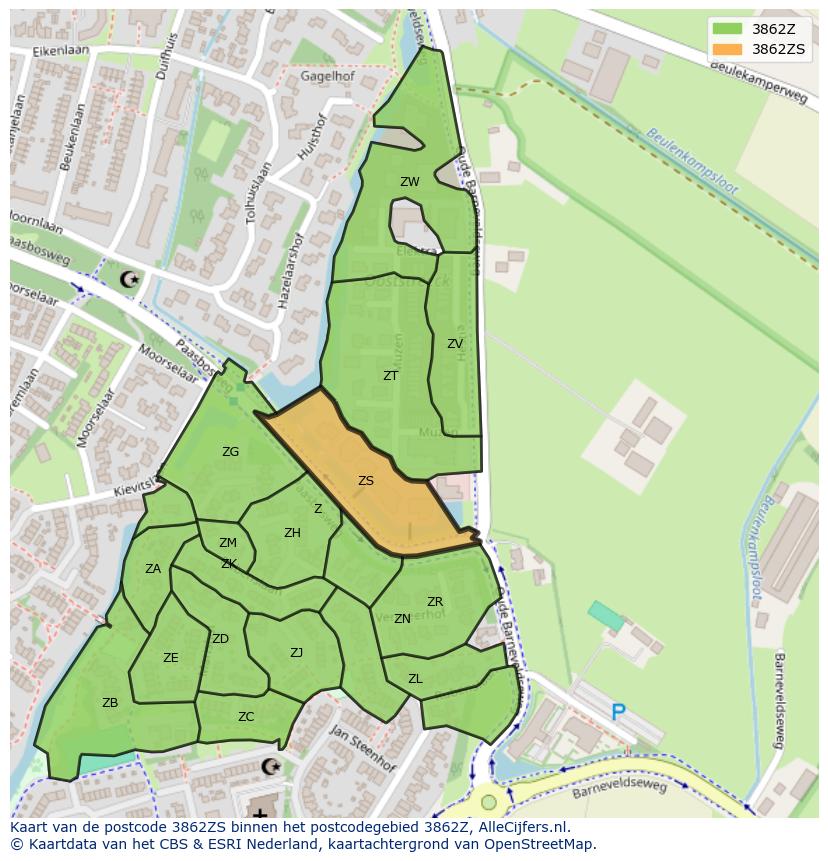 Afbeelding van het postcodegebied 3862 ZS op de kaart.