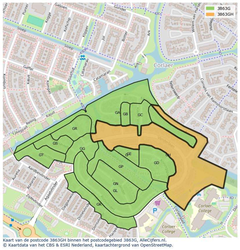 Afbeelding van het postcodegebied 3863 GH op de kaart.