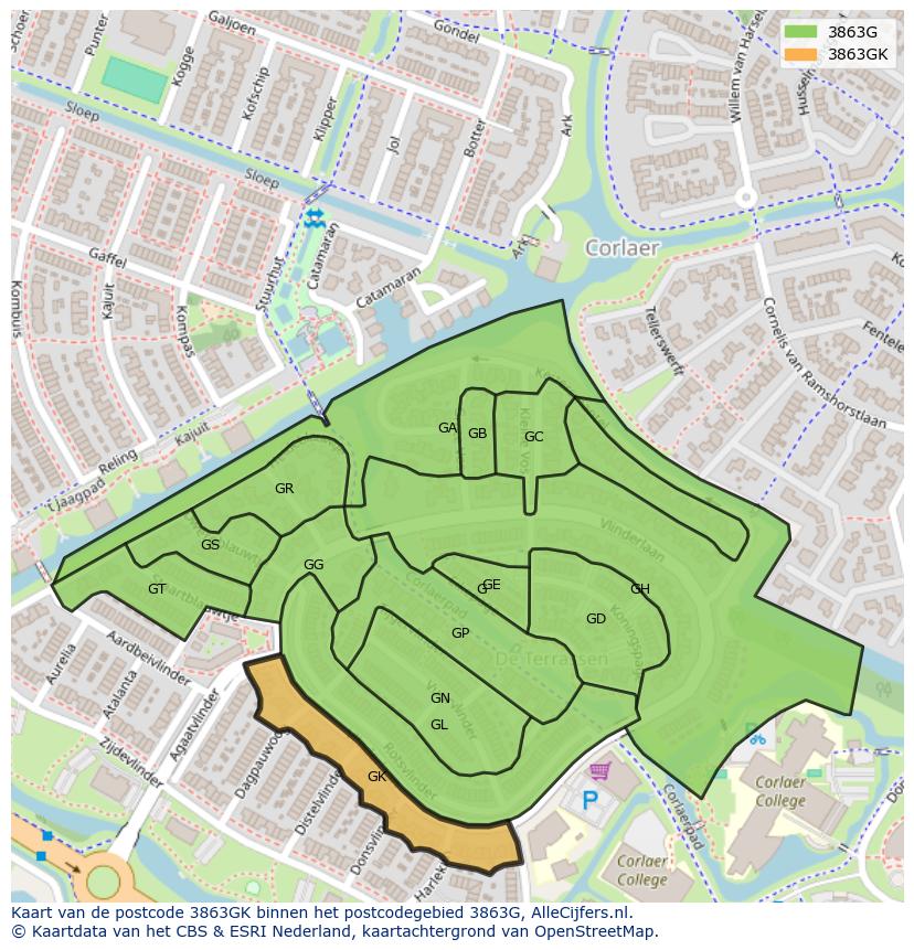Afbeelding van het postcodegebied 3863 GK op de kaart.