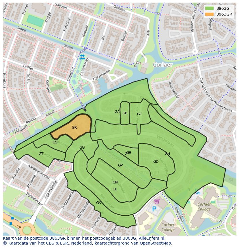 Afbeelding van het postcodegebied 3863 GR op de kaart.