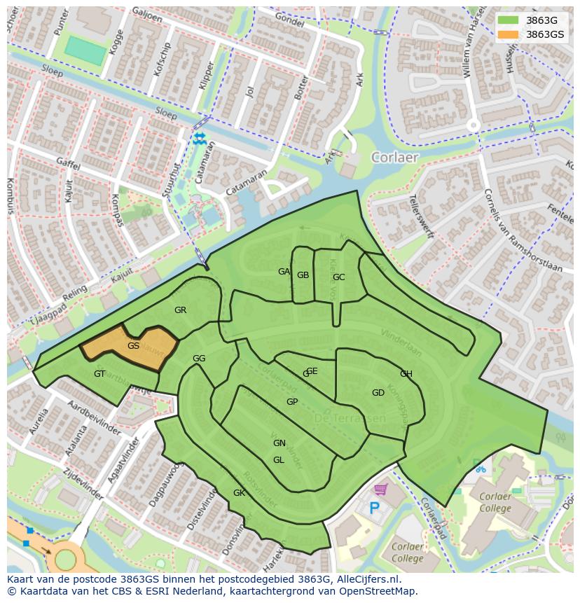 Afbeelding van het postcodegebied 3863 GS op de kaart.