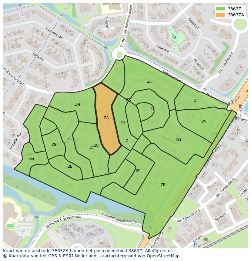 Afbeelding van het postcodegebied 3863 ZA op de kaart.