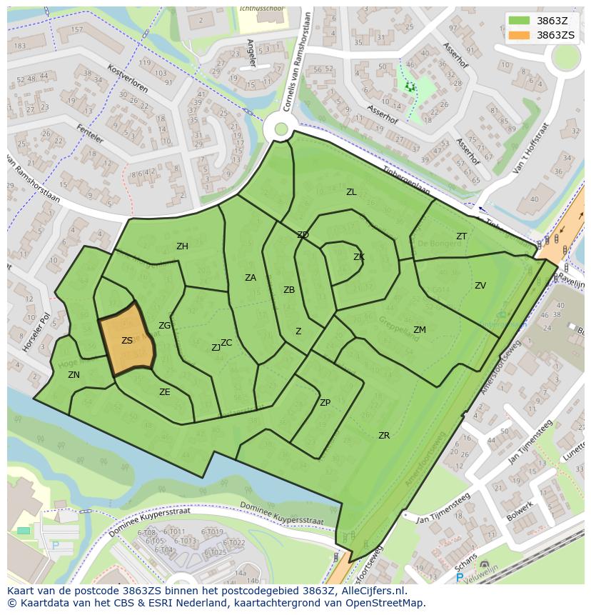 Afbeelding van het postcodegebied 3863 ZS op de kaart.