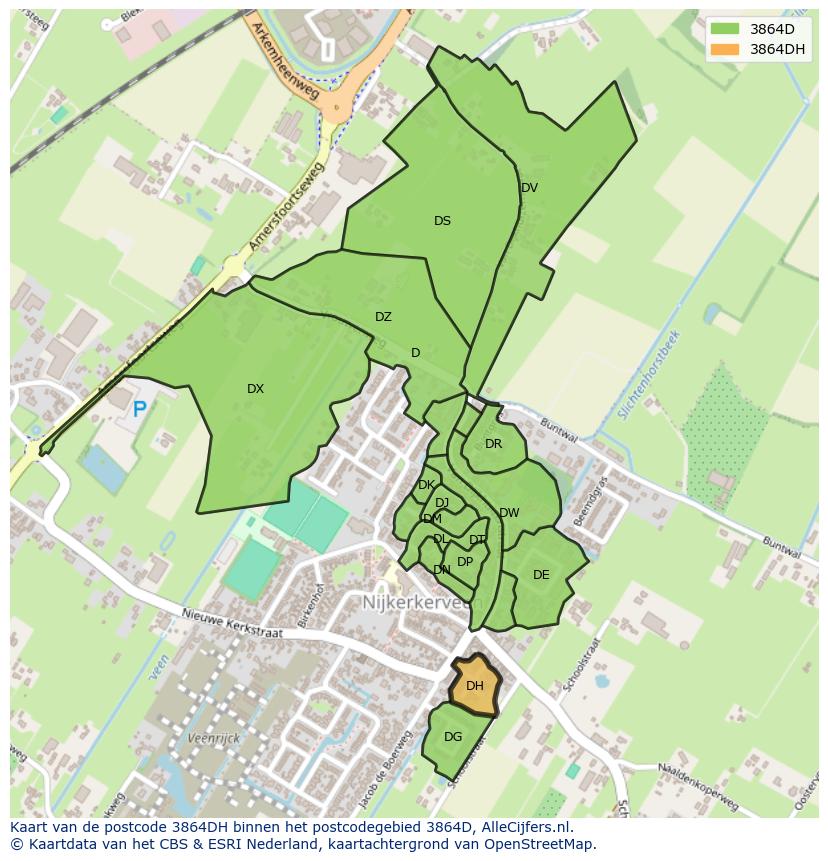 Afbeelding van het postcodegebied 3864 DH op de kaart.