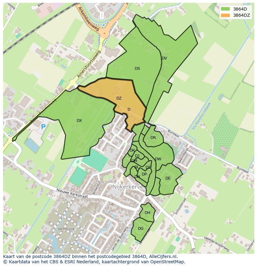 Afbeelding van het postcodegebied 3864 DZ op de kaart.