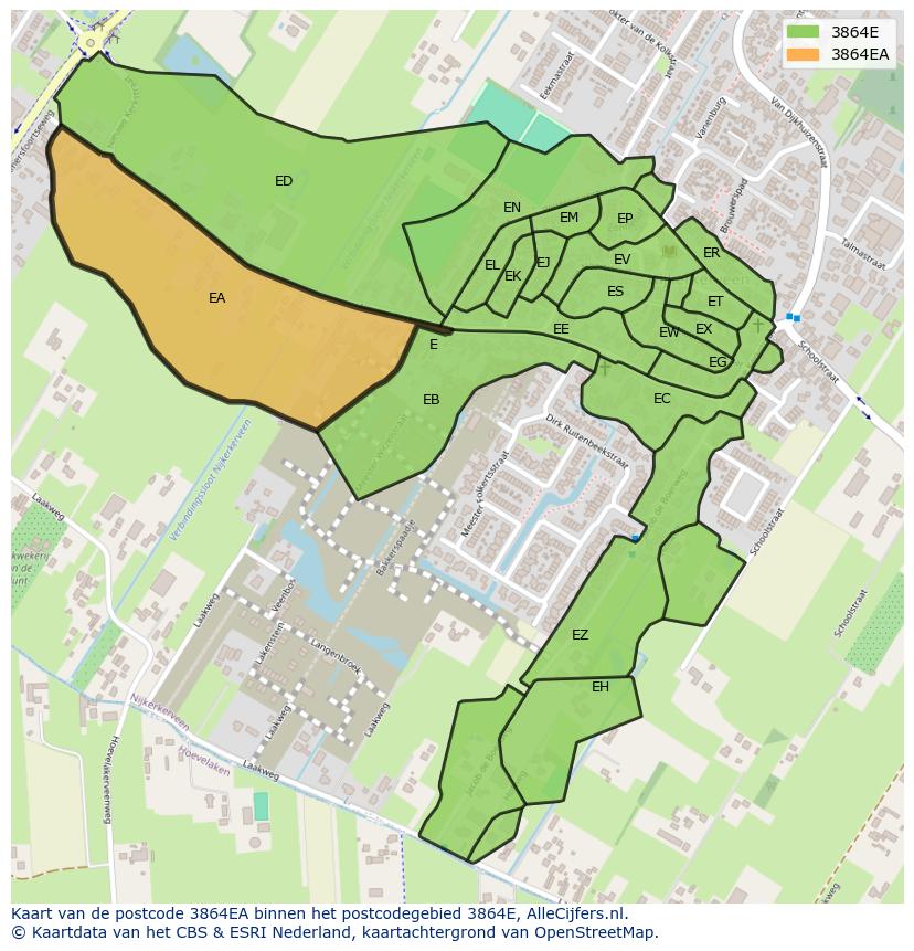 Afbeelding van het postcodegebied 3864 EA op de kaart.