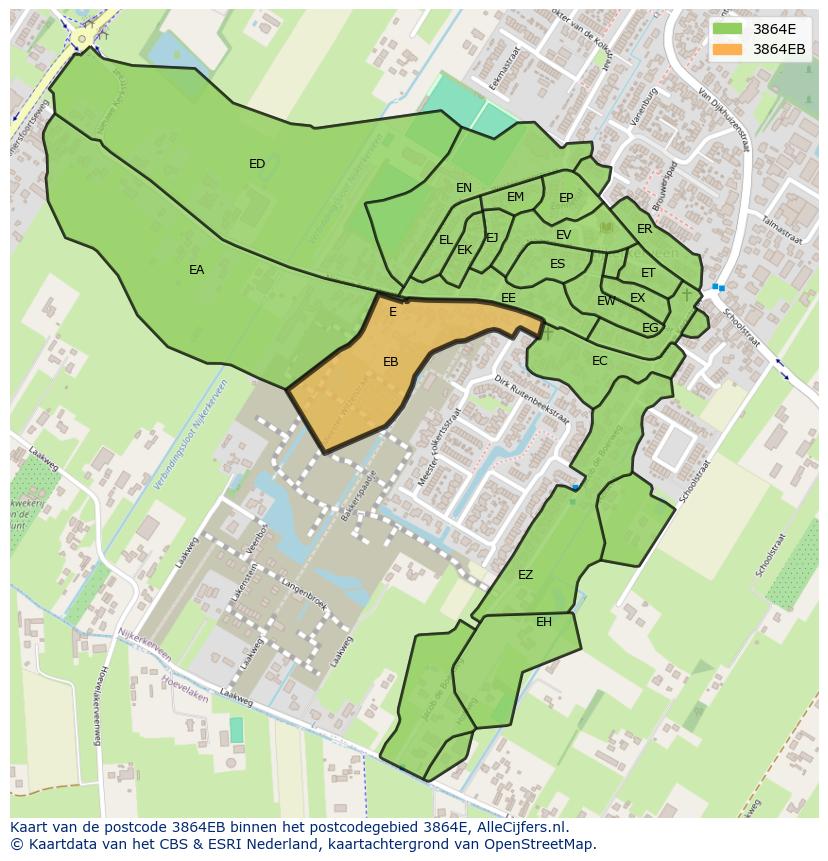 Afbeelding van het postcodegebied 3864 EB op de kaart.