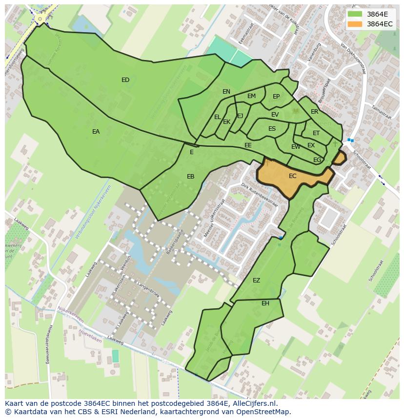 Afbeelding van het postcodegebied 3864 EC op de kaart.