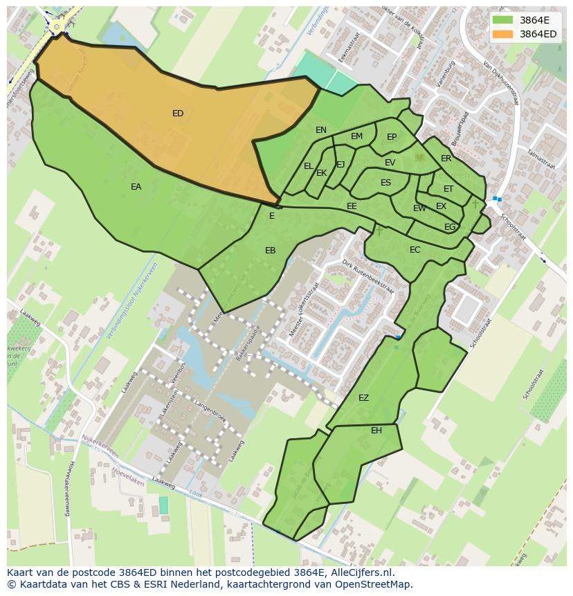 Afbeelding van het postcodegebied 3864 ED op de kaart.